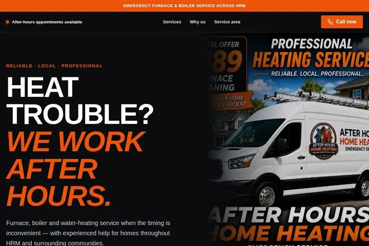 Screenshot of the Emberglow Heating demo website