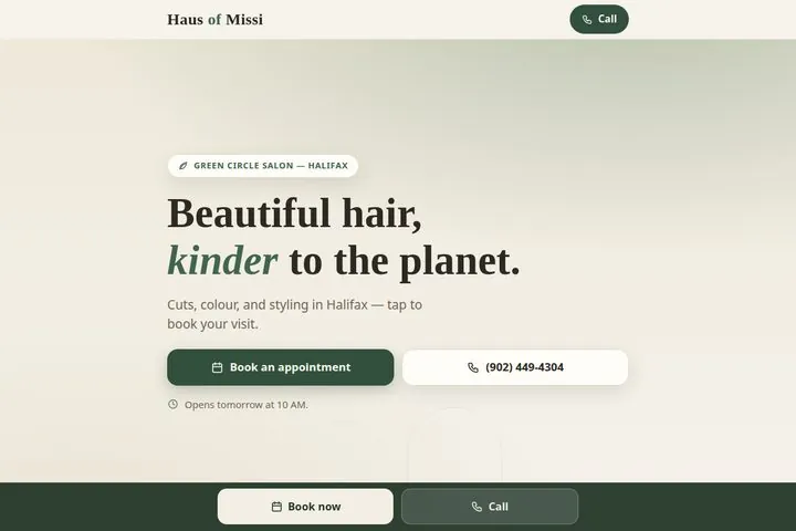 Screenshot of the Fern Hollow Salon demo website