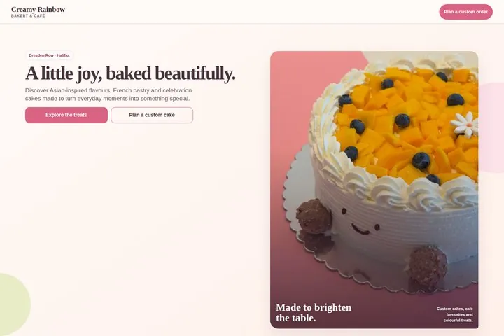 Screenshot of the Sunbeam Bakery & Café demo website